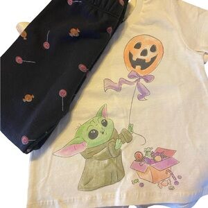 Kids Halloween Baby Yoda Set with Green and Black Candy Design